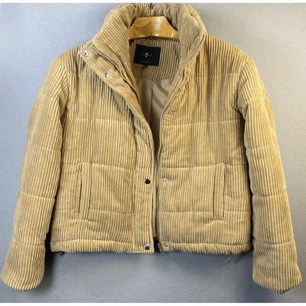 7 For All Mankind Puffer Jacket Womens XS Tan Academia Corduroy Quilted Zip Warm